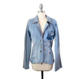 90s VTG Reality Jean Jacket Size L Butterfly Embroidery Cottagecore Fairycore